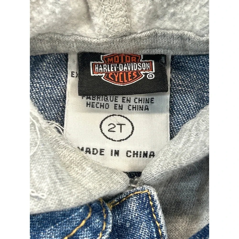 Harley-Davidson Denim Jacket Kids 2T Blue Layered Hoodie Embroidered Biker‎ Logo